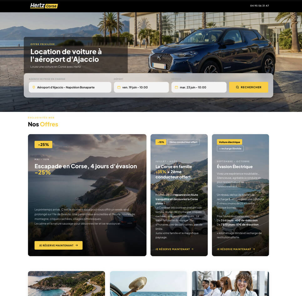 Landing page Hertz Corse — Campagne Aéroport