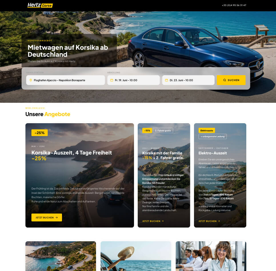 Landing page Hertz Corse — Campagne Allemagne
